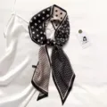 Elegant black and white polka dot narrow silk scarf for women fashion accessory main view. - Style 2 Polka Dot Paisley Coffee