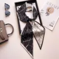 Elegant black and white skinny twilly scarf, versatile neckerchief and stylish bag ribbon. - Style 4 Black Pebble Leopard