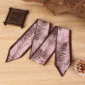 Pink fern leaf print twilly silk scarf for women hair band handbag ribbon bow accessory. - 92*7cm / Matte Black (01)
