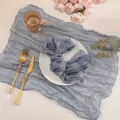 Blue cheesecloth table runner detail, soft textured gauze fabric for wedding party decor. - 50*50 / No. 36 Dusty Blue