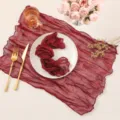 Boho style cheesecloth table runner burgundy gauze wedding party decor fabric 90cm - 50*50 / Jujube Red #5