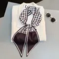 Black and white houndstooth narrow silk scarf, elegant twilly ribbon for bags and hair styling. - Style 21