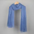 Solid color cotton linen crinkle scarf women casual sun protection gauze wrap blue daily wear - Blue