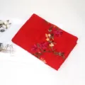 Red floral embroidered linen scarf for women, ethnic style sun protection shawl, elegant accessory. - Bright Red