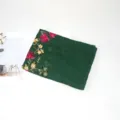 Green embroidered linen scarf floral shawl women ethnic travel sun protection wrap - Dark Green