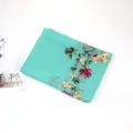 Embroidered cotton linen scarf floral shawl ethnic style blue womens fashion wrap - Aqua Green