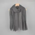 Solid color cotton linen scarf for women, casual draped design with fringe hem detail. - Dark Gray