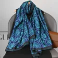 Elegant blue floral silk scarf for women, luxurious long shawl wrap for spring and autumn daily wear. - Style 18