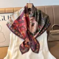 Vintage velvet square scarf with floral patchwork design for women elegant fashion travel wear - Color 24