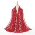 Cotton linen embroidered shawl ethnic style red scarf cape travel fashion accessories - Two-Row Embroidery Bright Red