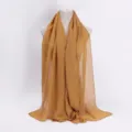 Gold pleated scarf for women, elegant metallic crinkle hijab, lightweight solid color wrap. - Ginger Yellow