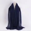 Dark blue pleated scarf for women, breathable solid color design with subtle silver shimmer. - Navy Blue