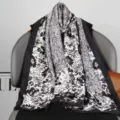Elegant black and white floral long silk scarf for women, perfect for spring and fashion styling. - Style 3