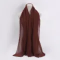 Brown pleated metallic thread crinkle hijab scarf for women breathable solid color headwrap - 7# Coffee