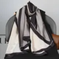 Elegant black and white satin long scarf for women, chic geometric spring shawl. - Style 4