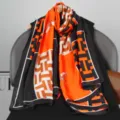 Luxury style geometric print long silk scarf for women, elegant fashion shawl wrap. - Style 5