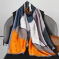 Women silk scarf elegant geometric print long neckerchief, stylish spring fashion accessory. - Style 6