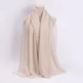 Beige pleated hijab scarf for women, elegant lightweight crinkle design for daily wear. - Beige