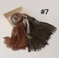 Detailed close-up view of brown gradient modal scarf fringe shawl accessory item. - #7