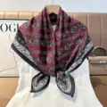 Elegant women's square scarf with floral print, vintage burgundy silk feel accessory. - Color 10