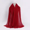 Red Pleated Scarf Women Solid Color Breathable Hijab Fashion Crinkle Wraps Scarf - #16 Burgundy