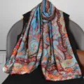 Blue paisley silk scarf women thin satin long shawl elegant spring fashion variant accessory - Style 10