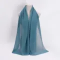 Women breathable solid color pleated scarf shimmering silver wire fashion hijab headwrap - Lake Green