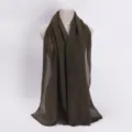 Dark green pleated metallic shimmer hijab scarf, breathable cotton blend lightweight head wrap for women. - 20# Army Green