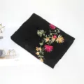 Black embroidered cotton linen scarf, elegant floral shawl for women, ethnic style sun wrap. - Black