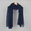 Dark blue solid color cotton linen crinkled scarf, lightweight and breathable fabric. - Dark Blue