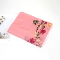 Embroidered linen scarf, pink floral print shawl, ethnic style women's sun protection wrap. - Pink