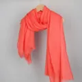 Solid color cotton linen scarf for women, lightweight crinkled gauze shawl and sun protection hijab. - Coral
