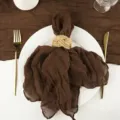 Brown Bali yarn pleated napkin with rope ring, elegant table decor for wedding party - No. 72 Coffee