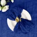 Blue Bali gauze wrinkled cloth napkin with gold leaf napkin ring for wedding party decor. - No. 33 Royal Blue