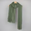 Army green solid color cotton linen bubble scarf, stylish crinkle texture and fringe hem design. - Army Green