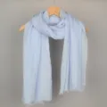 Light blue solid color cotton linen scarf, lightweight breathable summer sun protection. - Light Blue
