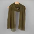 Olive green crinkle linen scarf, solid color lightweight summer sun protection gauze. - Olive Green