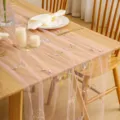Pink floral embroidered mesh table runner sheer fabric table cloth for home dining decor 1pc - Floral A Pink