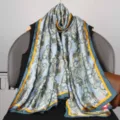 Elegant women's long silk scarf with classic paisley pattern and chic border design for spring. - Style 16