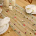 Tulle table runner with colorful floral embroidery daisy sheer table cloth decor for dining table - Style 7 Small Light Green Flowers