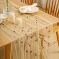 Sheer mesh table runner with colorful floral embroidery, delicate daisy table decor for dining table. - Style 8 Small Yellow-Green Flowers