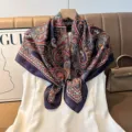 Vintage paisley print square scarf for women elegant silk feel fashion neckerchief 90cm - Color 26