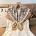Elegant women's printed square scarf, luxury silk-feel fashion accessory for travel and daily wear. - Color 29