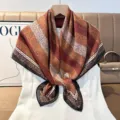 Elegant 90cm square scarf with vintage herringbone stripe print, stylish fashion accessory. - Color 31