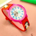 Orologio al quarzo per bambini con pinguino, ghiera rosa e cinturino in silicone rosso. - Rosso