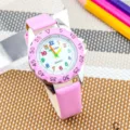 Rosa Kinder QuarzUhr mit bunten Zahlen Zifferblatt Mode Kinder Schüler Armbanduhr - Rosa