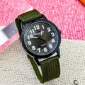 Kids quartz watch with green canvas strap and clear big numbers for boys and girls. - Green and Black
