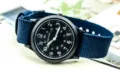 Montre bracelet militaire tendance pour homme en nylon noir avec cadran lumineux sport. - Bleu