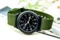 Montre à quartz tendance avec bracelet en nylon vert et cadran militaire lumineux. - Vert