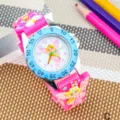 Kids cartoon watch cute 3D fairy design pink silicone strap analog watch for girls. - Light Blue